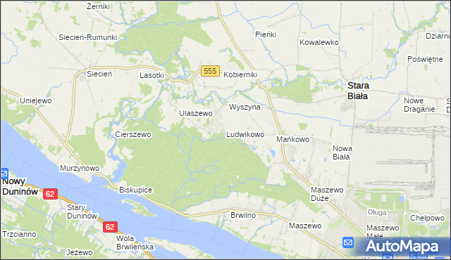 mapa Ludwikowo gmina Stara Biała, Ludwikowo gmina Stara Biała na mapie Targeo