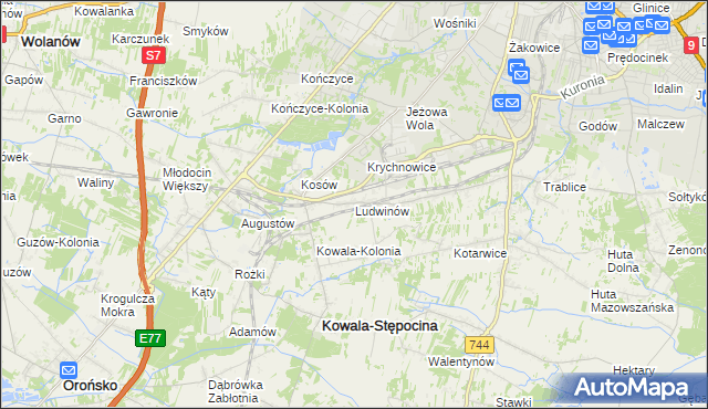 mapa Ludwinów gmina Kowala, Ludwinów gmina Kowala na mapie Targeo