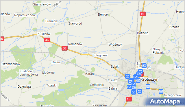 mapa Lutogniew, Lutogniew na mapie Targeo