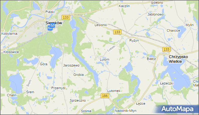 mapa Lutom gmina Sieraków, Lutom gmina Sieraków na mapie Targeo