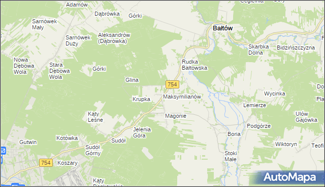 mapa Maksymilianów gmina Bałtów, Maksymilianów gmina Bałtów na mapie Targeo
