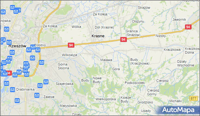 mapa Malawa gmina Krasne, Malawa gmina Krasne na mapie Targeo
