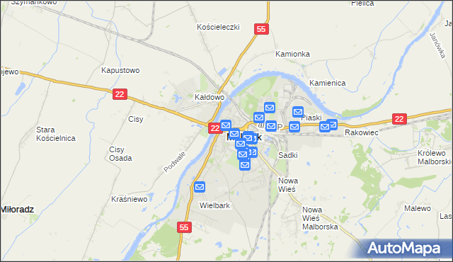 mapa Malborka, Malbork na mapie Targeo