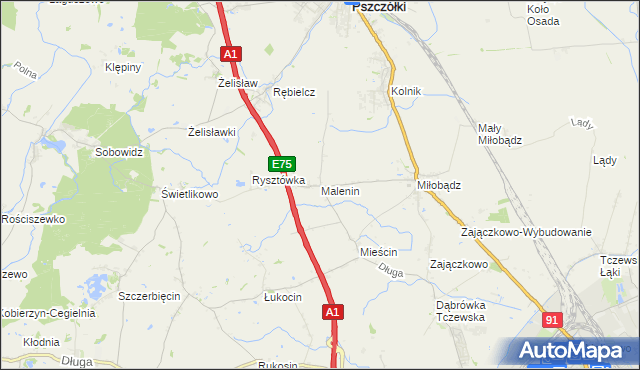 mapa Malenin gmina Tczew, Malenin gmina Tczew na mapie Targeo