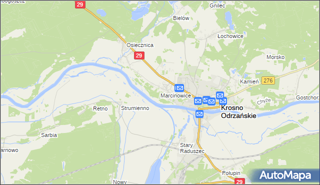 mapa Marcinowice gmina Krosno Odrzańskie, Marcinowice gmina Krosno Odrzańskie na mapie Targeo