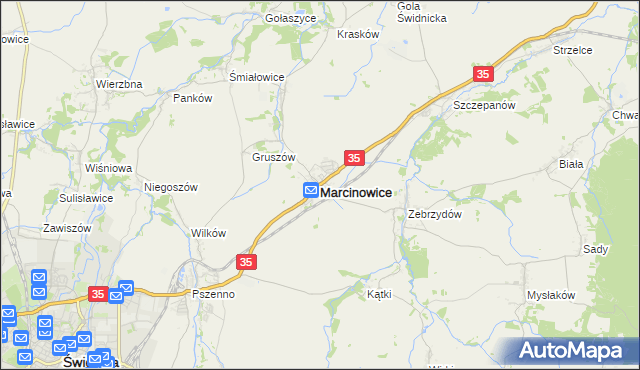 mapa Marcinowice powiat świdnicki, Marcinowice powiat świdnicki na mapie Targeo