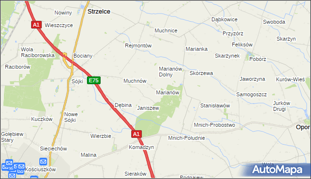 mapa Marianów gmina Strzelce, Marianów gmina Strzelce na mapie Targeo