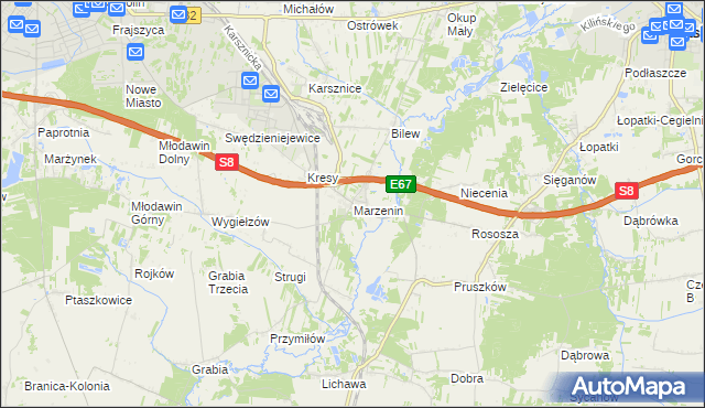 mapa Marzenin gmina Sędziejowice, Marzenin gmina Sędziejowice na mapie Targeo