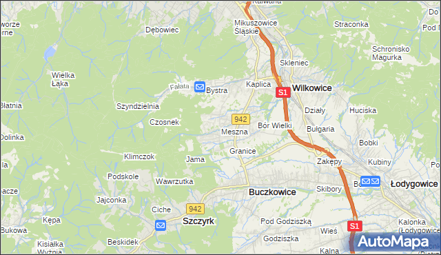 mapa Meszna gmina Wilkowice, Meszna gmina Wilkowice na mapie Targeo