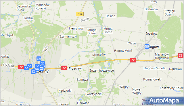mapa Michałów gmina Brzeziny, Michałów gmina Brzeziny na mapie Targeo