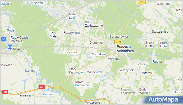 mapa Michałów gmina Puszcza Mariańska, Michałów gmina Puszcza Mariańska na mapie Targeo