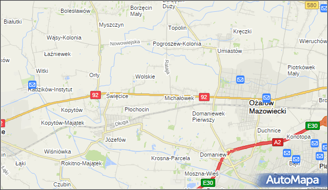 mapa Michałówek gmina Ożarów Mazowiecki, Michałówek gmina Ożarów Mazowiecki na mapie Targeo