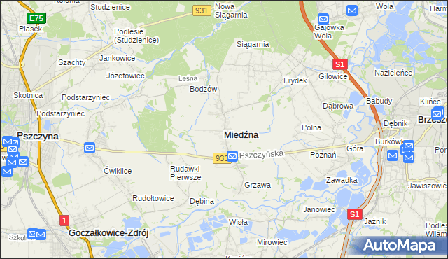 mapa Miedźna, Miedźna na mapie Targeo