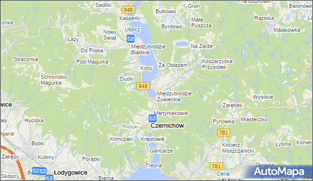 mapa Międzybrodzie Żywieckie, Międzybrodzie Żywieckie na mapie Targeo