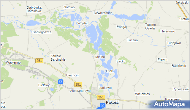 mapa Mielno gmina Pakość, Mielno gmina Pakość na mapie Targeo