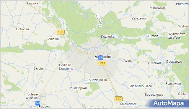 mapa Mieścisko powiat wągrowiecki, Mieścisko powiat wągrowiecki na mapie Targeo