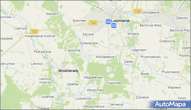 mapa Mikołajewice gmina Lutomiersk, Mikołajewice gmina Lutomiersk na mapie Targeo