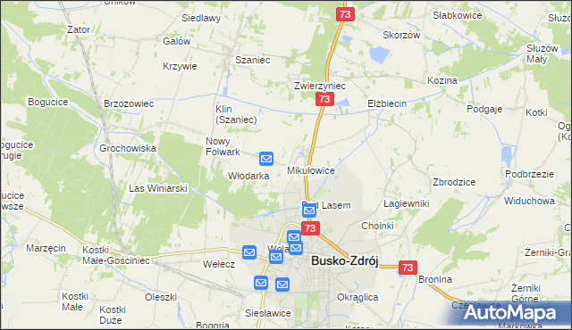 mapa Mikułowice gmina Busko-Zdrój, Mikułowice gmina Busko-Zdrój na mapie Targeo