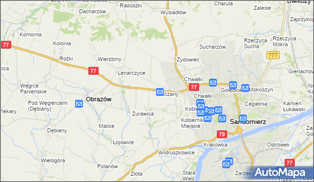 mapa Milczany gmina Samborzec, Milczany gmina Samborzec na mapie Targeo