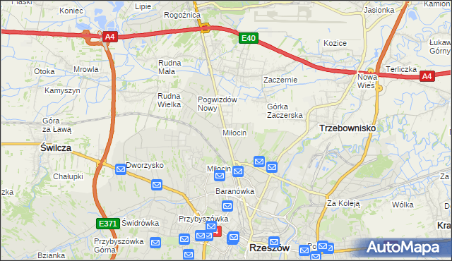 mapa Miłocin gmina Głogów Małopolski, Miłocin gmina Głogów Małopolski na mapie Targeo
