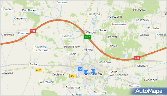 mapa Mirków gmina Wieruszów, Mirków gmina Wieruszów na mapie Targeo