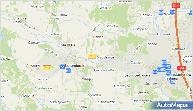 mapa Mirosławice gmina Lutomiersk, Mirosławice gmina Lutomiersk na mapie Targeo