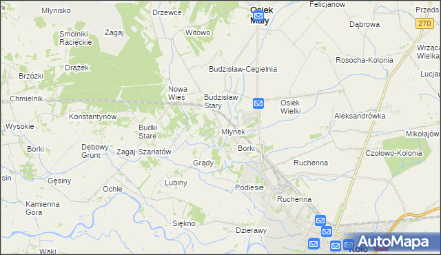 mapa Młynek gmina Osiek Mały, Młynek gmina Osiek Mały na mapie Targeo