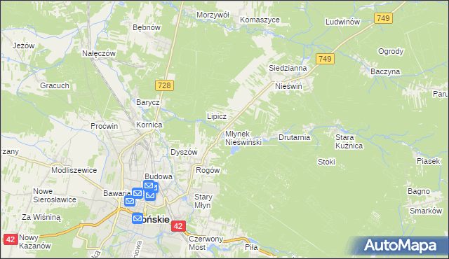 mapa Młynek Nieświński, Młynek Nieświński na mapie Targeo