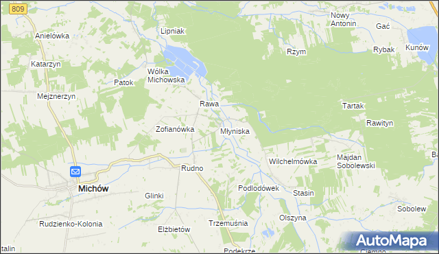 mapa Młyniska gmina Michów, Młyniska gmina Michów na mapie Targeo