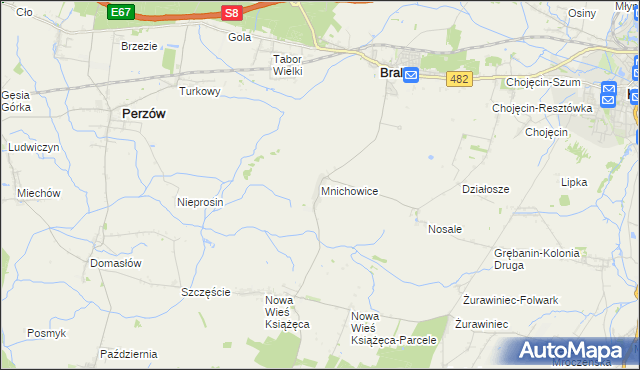 mapa Mnichowice gmina Bralin, Mnichowice gmina Bralin na mapie Targeo