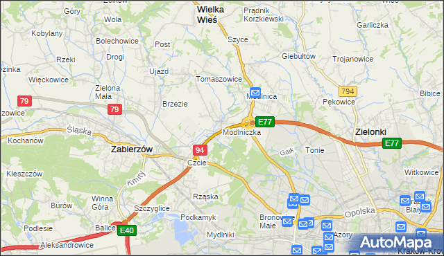 mapa Modlniczka, Modlniczka na mapie Targeo