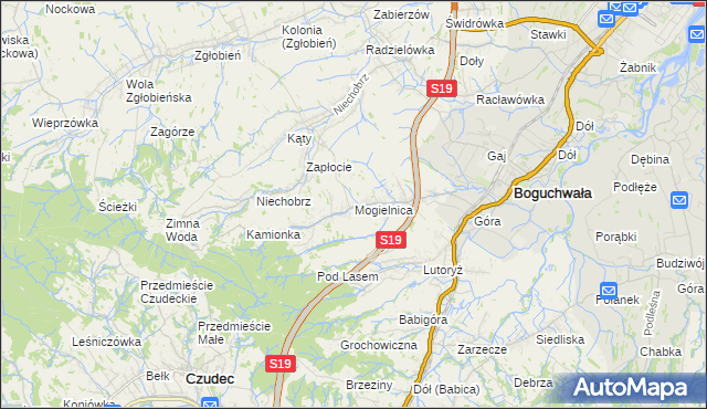 mapa Mogielnica gmina Boguchwała, Mogielnica gmina Boguchwała na mapie Targeo