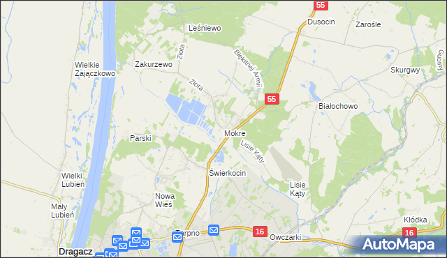 mapa Mokre gmina Grudziądz, Mokre gmina Grudziądz na mapie Targeo