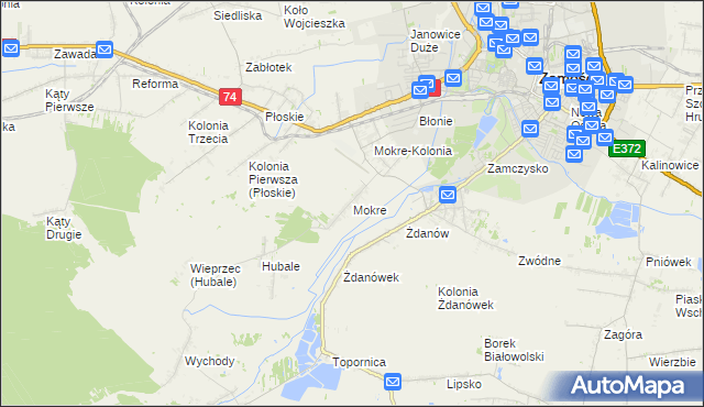 mapa Mokre gmina Zamość, Mokre gmina Zamość na mapie Targeo