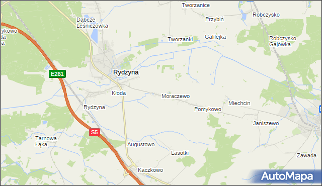 mapa Moraczewo gmina Rydzyna, Moraczewo gmina Rydzyna na mapie Targeo