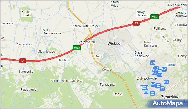 mapa Morgi gmina Wiskitki, Morgi gmina Wiskitki na mapie Targeo
