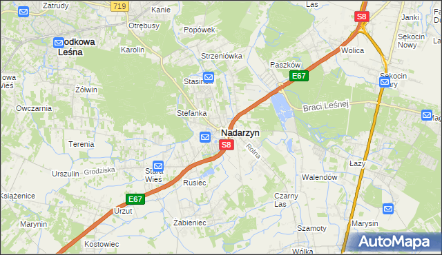 mapa Nadarzyn powiat pruszkowski, Nadarzyn powiat pruszkowski na mapie Targeo