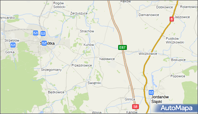 mapa Nasławice gmina Sobótka, Nasławice gmina Sobótka na mapie Targeo