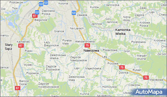 mapa Nawojowa, Nawojowa na mapie Targeo