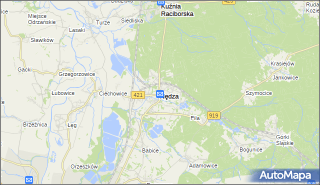 mapa Nędza powiat raciborski, Nędza powiat raciborski na mapie Targeo