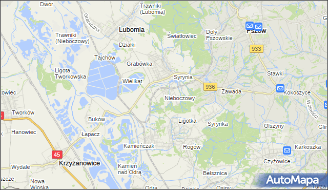 mapa Nieboczowy, Nieboczowy na mapie Targeo