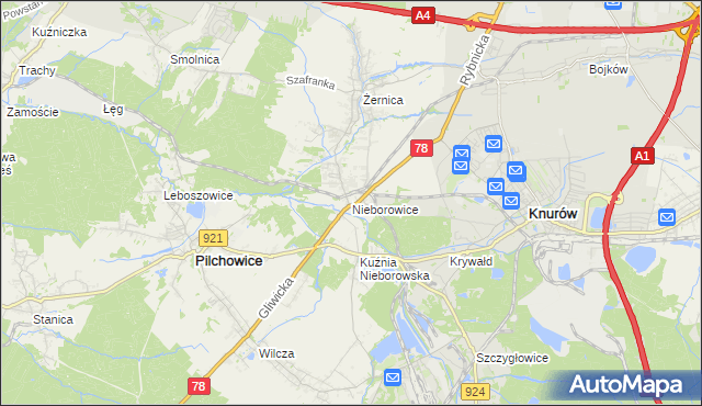 mapa Nieborowice, Nieborowice na mapie Targeo