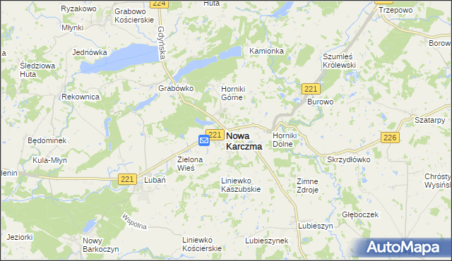 mapa Nowa Karczma powiat kościerski, Nowa Karczma powiat kościerski na mapie Targeo