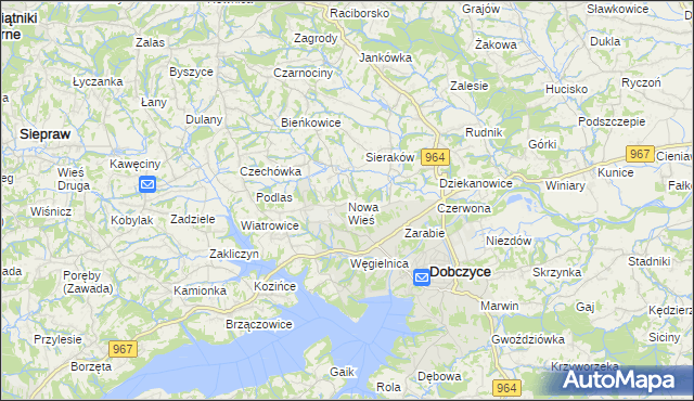 mapa Nowa Wieś gmina Dobczyce, Nowa Wieś gmina Dobczyce na mapie Targeo