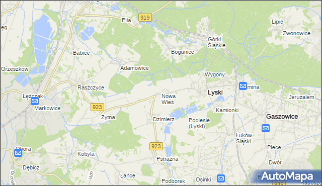 mapa Nowa Wieś gmina Lyski, Nowa Wieś gmina Lyski na mapie Targeo