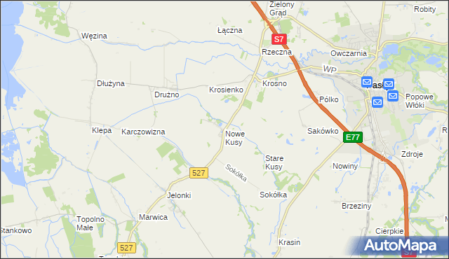 mapa Nowe Kusy, Nowe Kusy na mapie Targeo