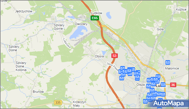 mapa Obora gmina Lubin, Obora gmina Lubin na mapie Targeo