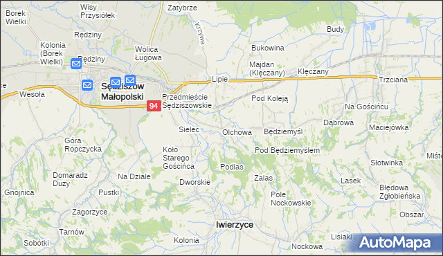 mapa Olchowa gmina Iwierzyce, Olchowa gmina Iwierzyce na mapie Targeo
