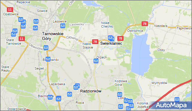 mapa Orzech, Orzech na mapie Targeo