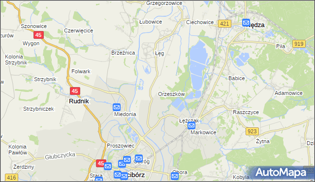 mapa Orzeszków gmina Nędza, Orzeszków gmina Nędza na mapie Targeo